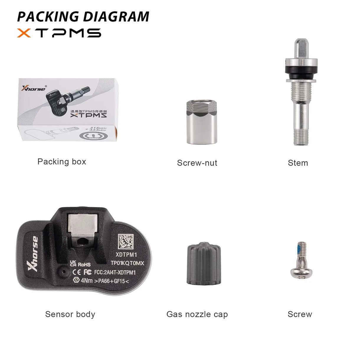 XHORSE XDTPM1EN XTPMS TPMS Sensor 315MHZ/433MHZ for Key Tool MIDI/Key Tool Plus/Key Tool Max ProXHORSE XDTPM1EN XTPMS TPMS Sensor 315MHZ/433MHZ for Key Tool MIDI/Key Tool Plus/Key Tool Max Pro Xhorse