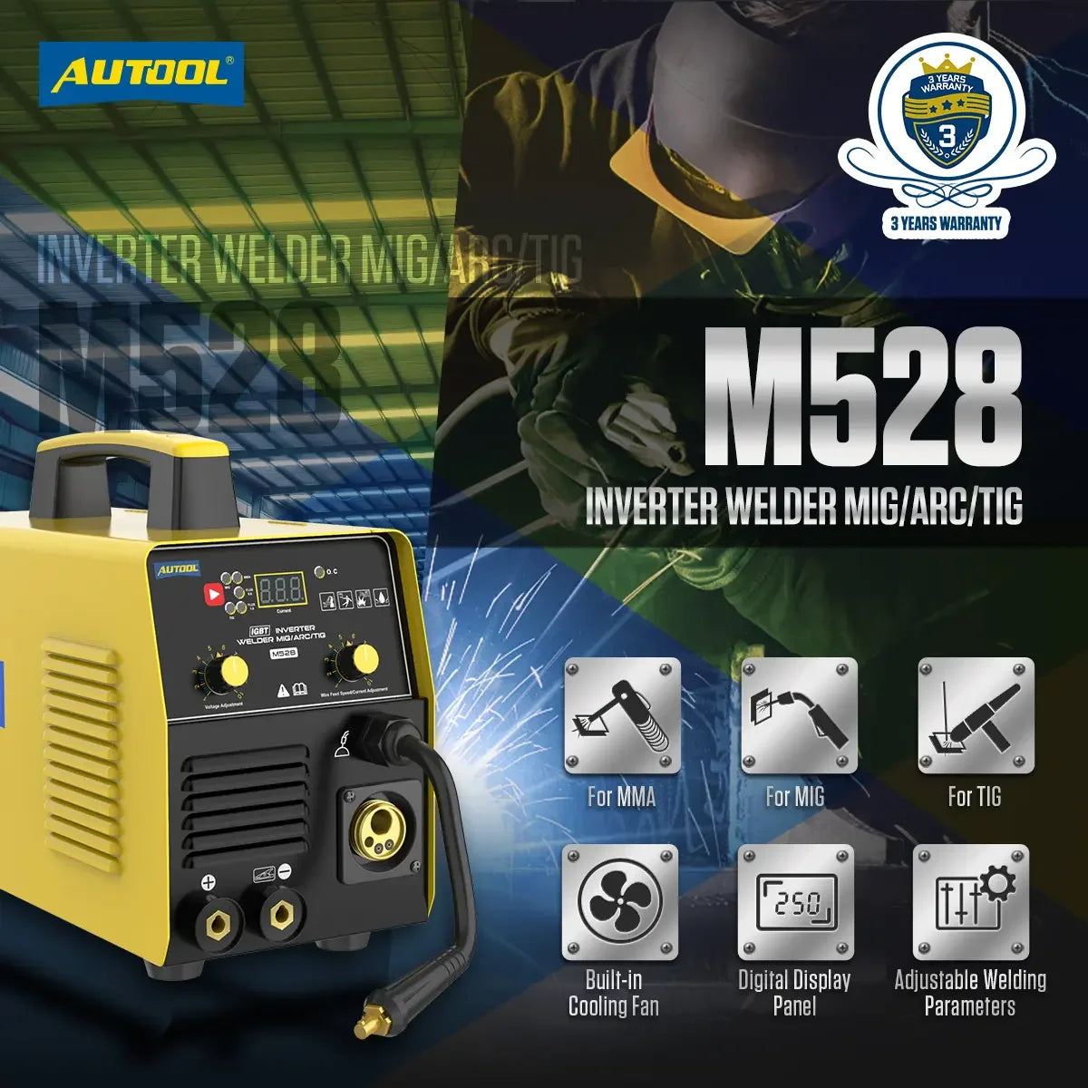 AUTOOL M528 MIG Welder Digital Inverter Welders Portable Inverter Welding Machine Car Repair Metal Welding US EU Plug 220V Autool